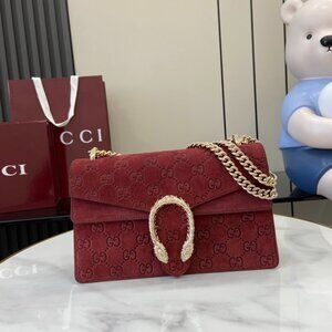 Gucci Dionysus Small Shoulder Bag in GG Supreme Suede – Red